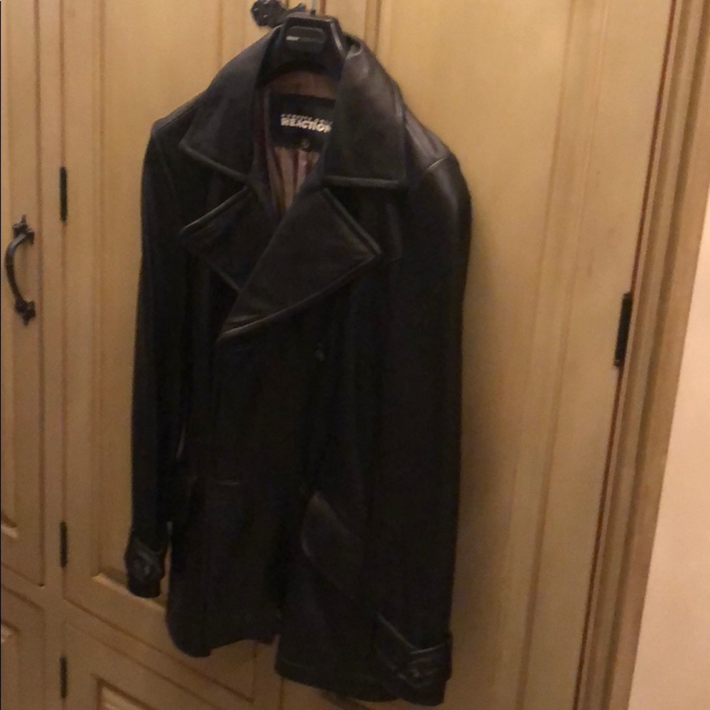 Black Leather Double Breasted Coat